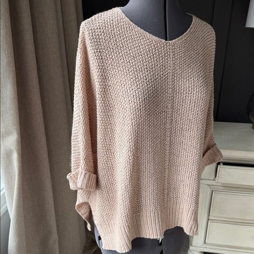 Easel Los Angeles Tan Knit V Neck Oversized Pullover Sweater Top S Neutral - Picture 4 of 9